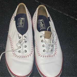 Keds White Leather Sneakers with Red Accents